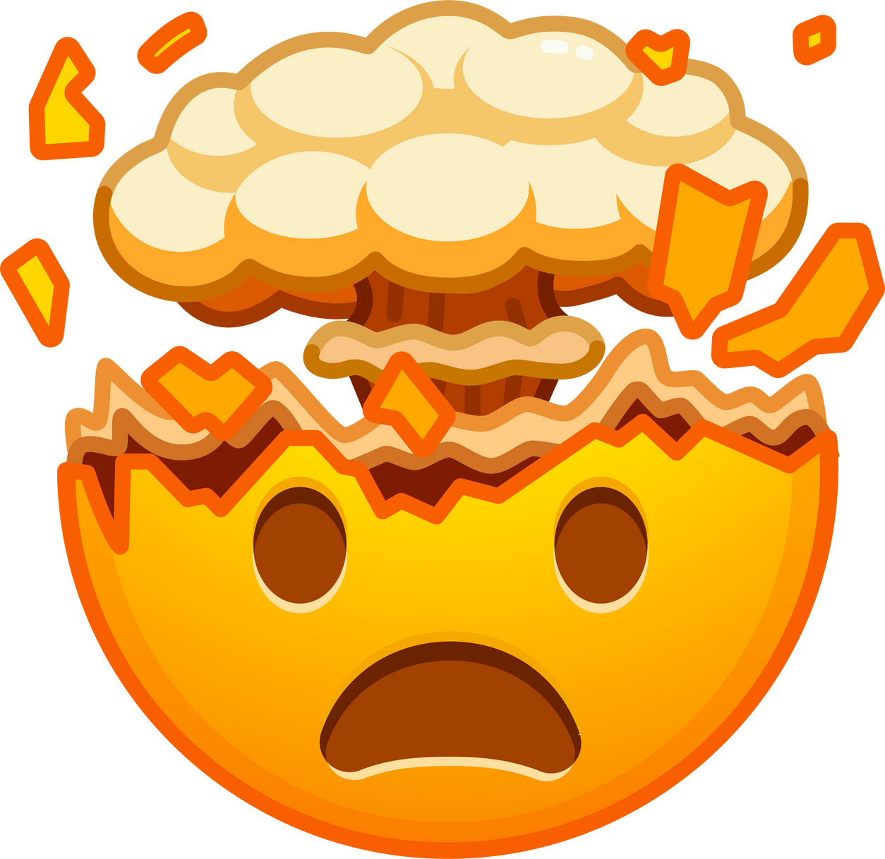 Top quality emoticon. Shocked face with exploding head. Yellow face emoji. Popular element.